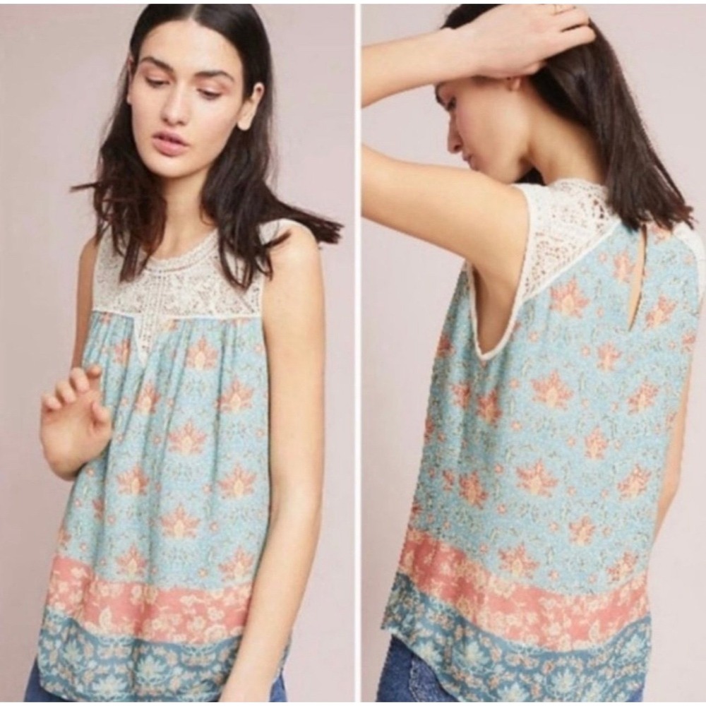 Anthropologie Maeve Laced Eleanor Floral Tank Top